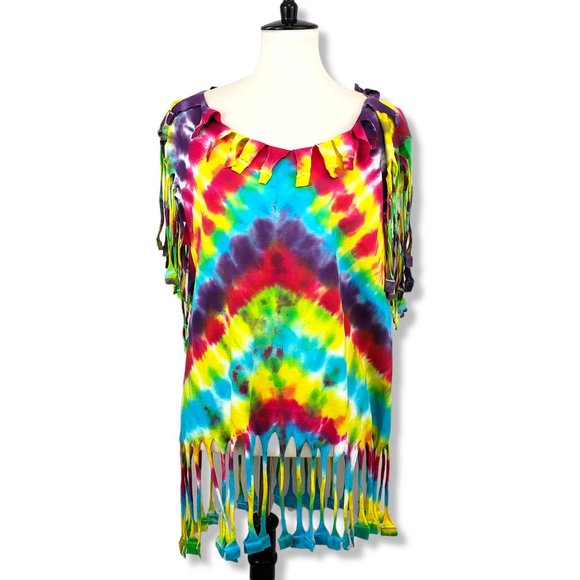 Tops - Multicolored Tie-Dye Fringe Festival Ready T-Shirt S-M